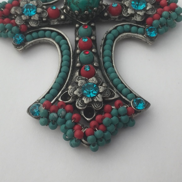 STUNNING Beaded Cross Necklace With CZ Accents - Picture 3 of 5